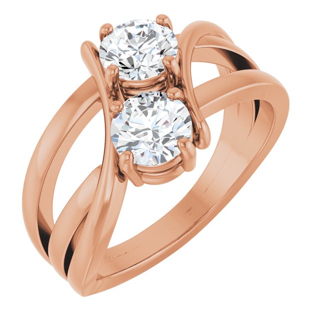 14K Rose 1 CTW Natural Diamond Two-Stone Ring  